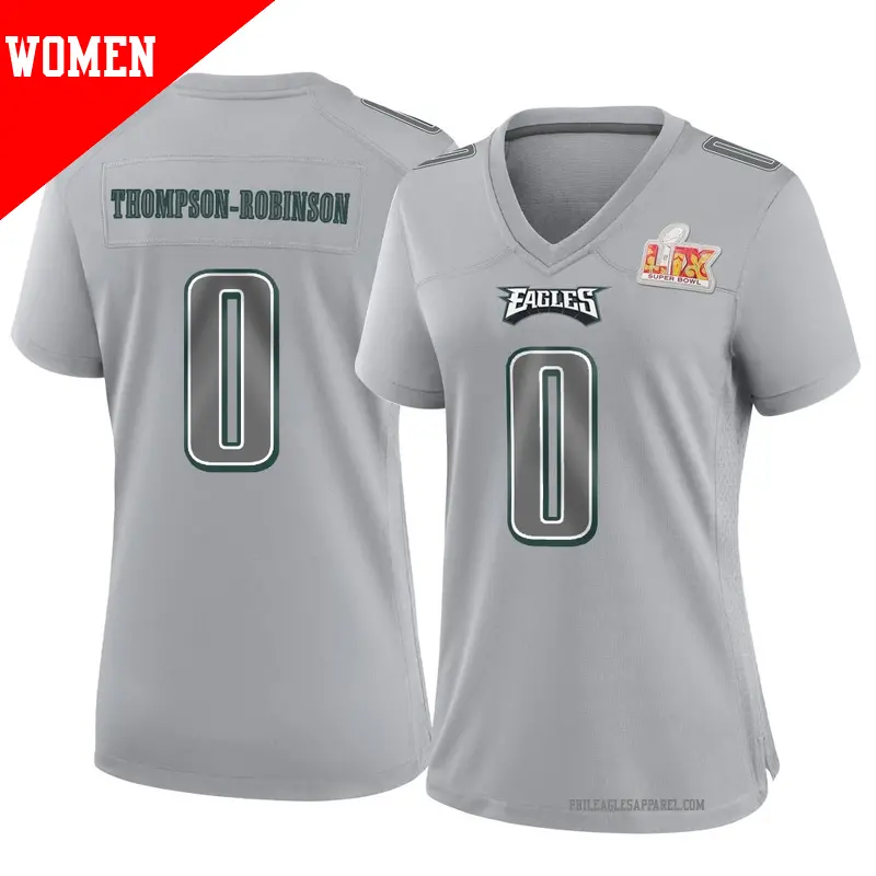 Women's ＃0 Dorian Thompson-Robinson Philadelphia Eagles Game Gray Atmosphere Fashion Super Bowl LIX Jersey