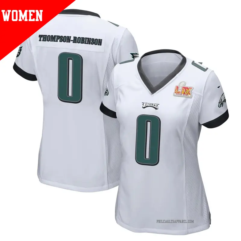 Women's ＃0 Dorian Thompson-Robinson Philadelphia Eagles Game White Super Bowl LIX Jersey
