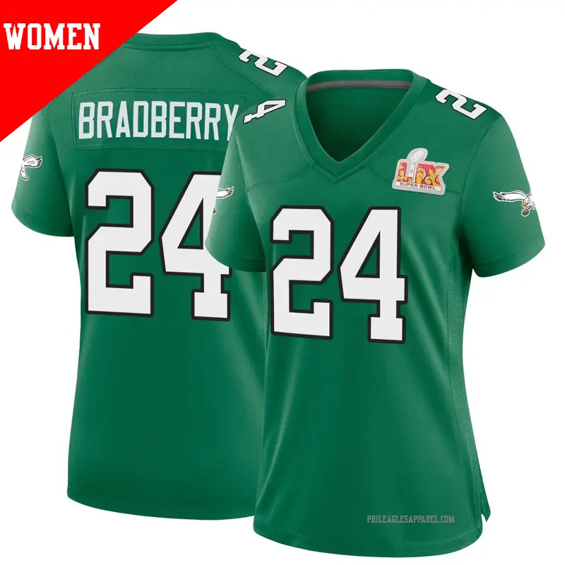 Women's ＃24 James Bradberry IV Philadelphia Eagles Game Green Kelly Alternate Super Bowl LIX Jersey