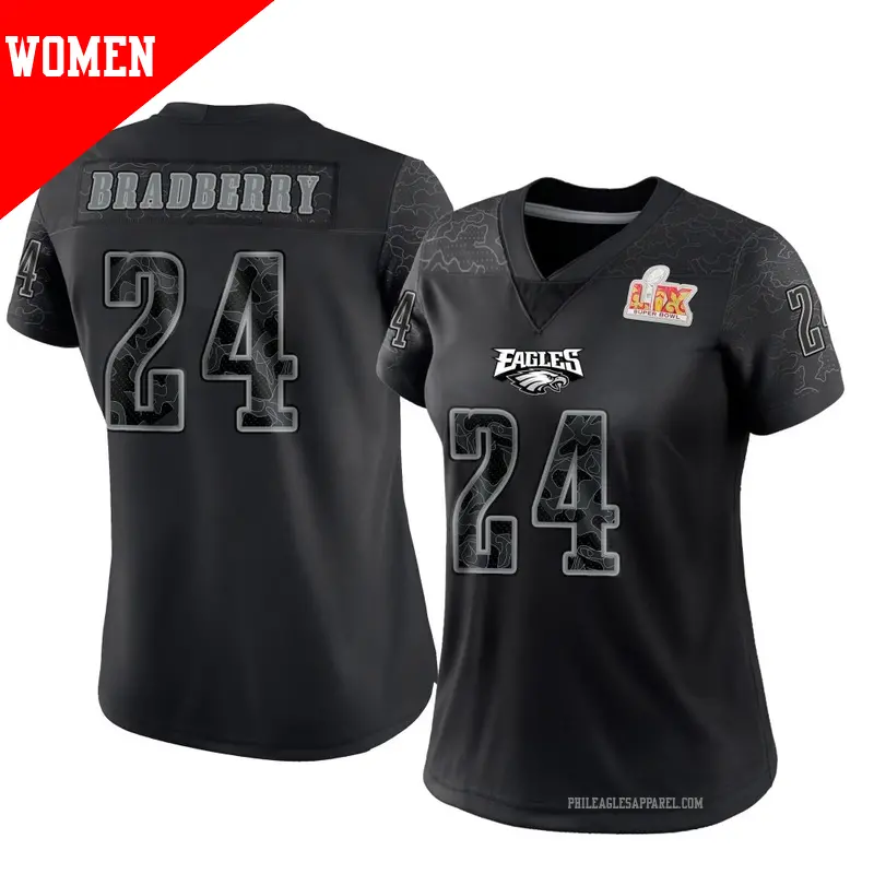 Women's ＃24 James Bradberry IV Philadelphia Eagles Limited Black Reflective Super Bowl LIX Jersey