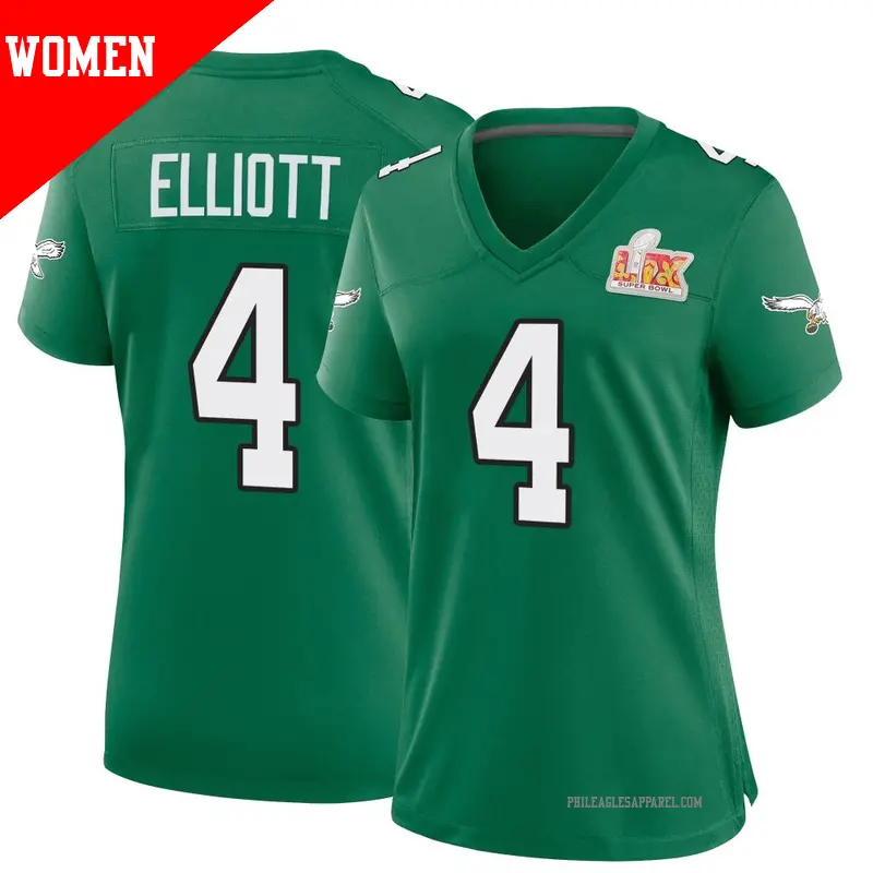 Women's ＃4 Jake Elliott Philadelphia Eagles Game Green Kelly Alternate Super Bowl LIX Jersey