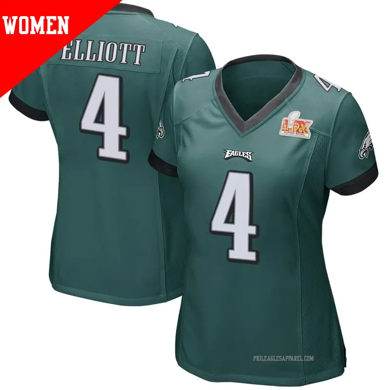 Women's ＃4 Jake Elliott Philadelphia Eagles Game Green Team Color Super Bowl LIX Jersey