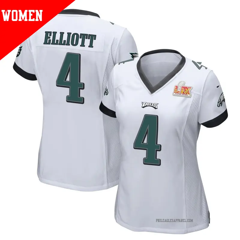 Women's ＃4 Jake Elliott Philadelphia Eagles Game White Super Bowl LIX Jersey