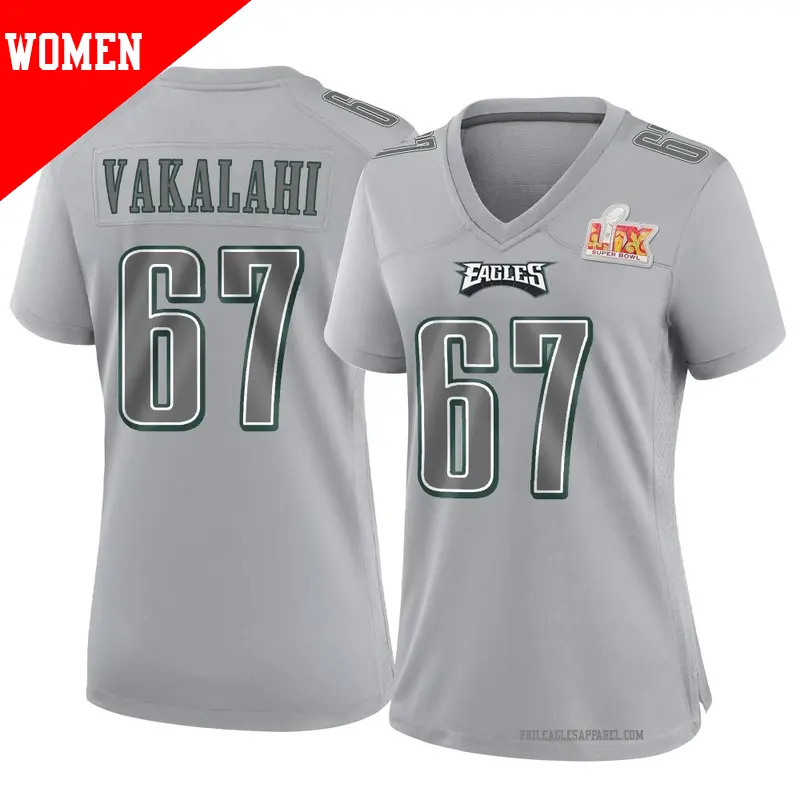 Women's ＃67 Laekin Vakalahi Philadelphia Eagles Game Gray Atmosphere Fashion Super Bowl LIX Jersey