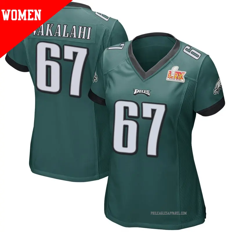 Women's ＃67 Laekin Vakalahi Philadelphia Eagles Game Green Team Color Super Bowl LIX Jersey