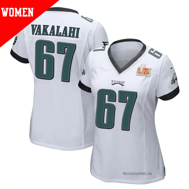 Women's ＃67 Laekin Vakalahi Philadelphia Eagles Game White Super Bowl LIX Jersey