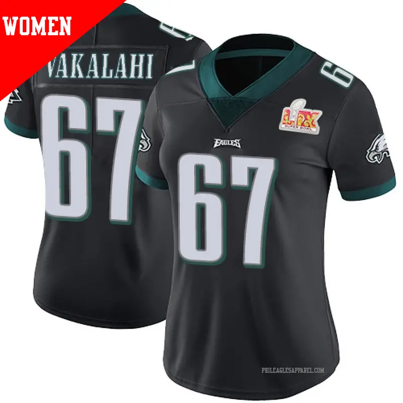Women's ＃67 Laekin Vakalahi Philadelphia Eagles Limited Black Alternate Vapor Untouchable Super Bowl LIX Jersey