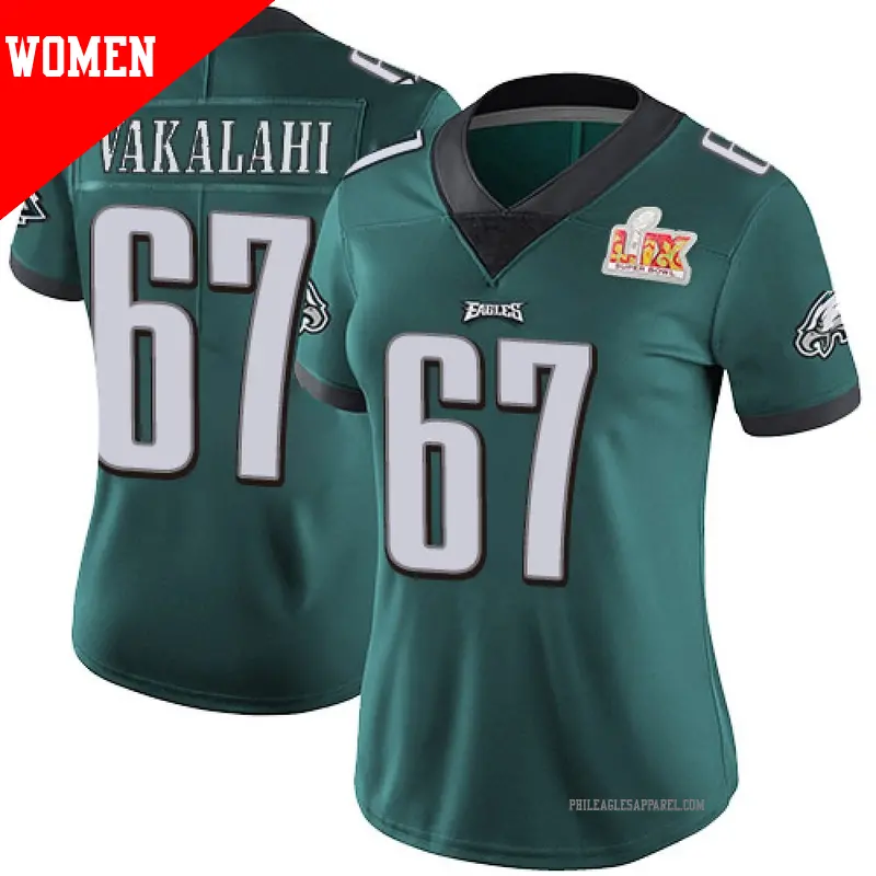 Women's ＃67 Laekin Vakalahi Philadelphia Eagles Limited Green Midnight Team Color Vapor Untouchable Super Bowl LIX Jersey