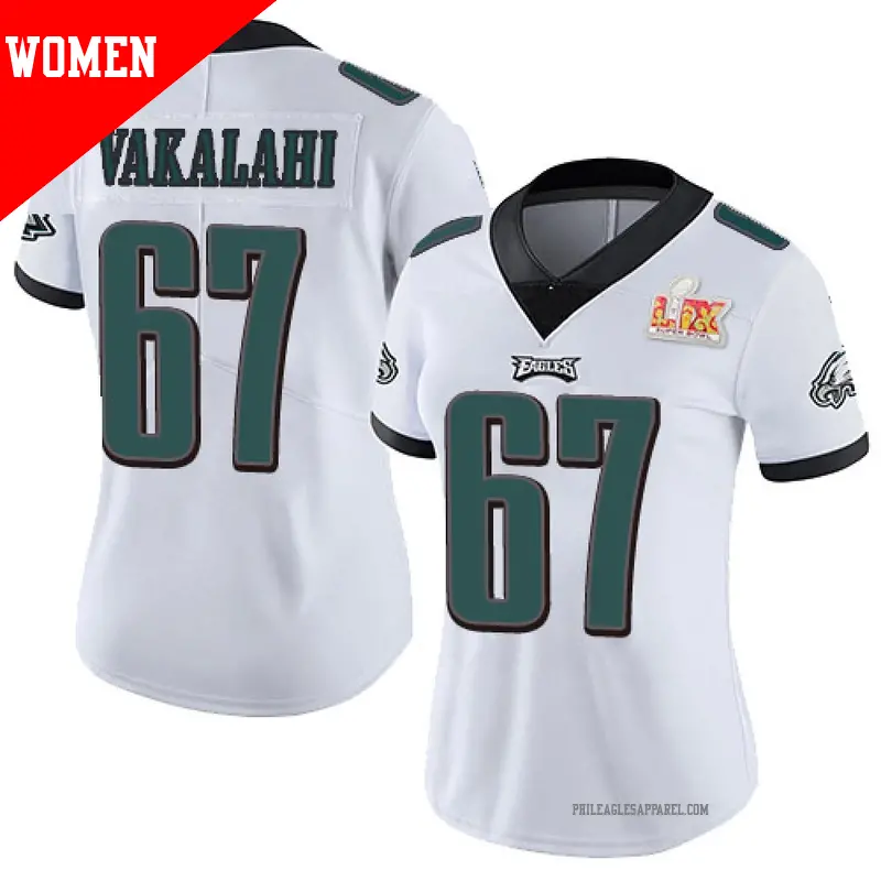 Women's ＃67 Laekin Vakalahi Philadelphia Eagles Limited White Vapor Untouchable Super Bowl LIX Jersey