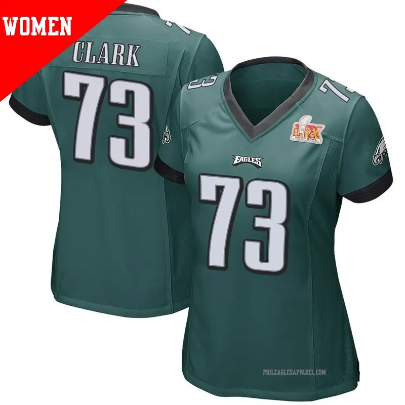 Women's ＃73 Le'Raven Clark Philadelphia Eagles Game Green Team Color Super Bowl LIX Jersey