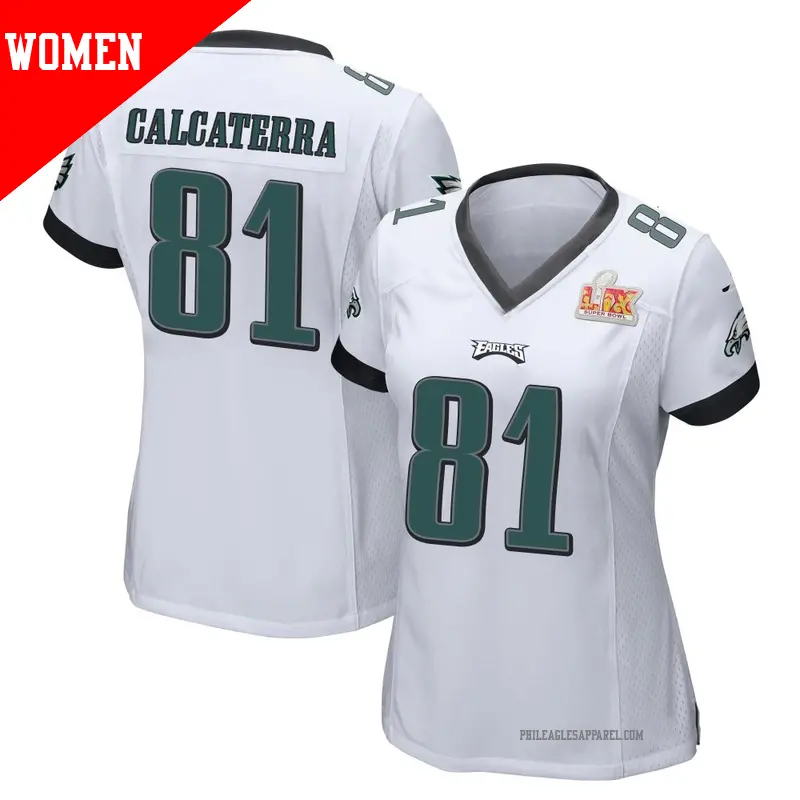 Women's ＃81 Grant Calcaterra Philadelphia Eagles Game White Super Bowl LIX Jersey