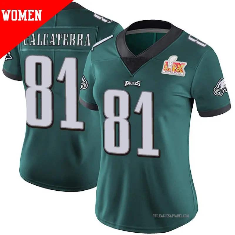 Women's ＃81 Grant Calcaterra Philadelphia Eagles Limited Green Midnight Team Color Vapor Untouchable Super Bowl LIX Jersey