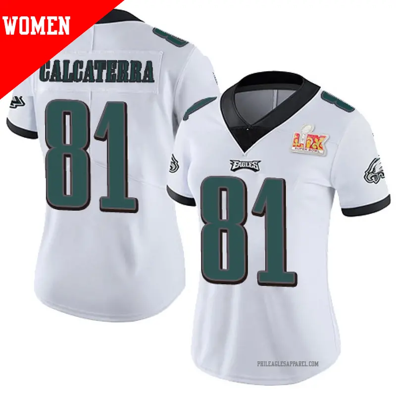 Women's ＃81 Grant Calcaterra Philadelphia Eagles Limited White Vapor Untouchable Super Bowl LIX Jersey