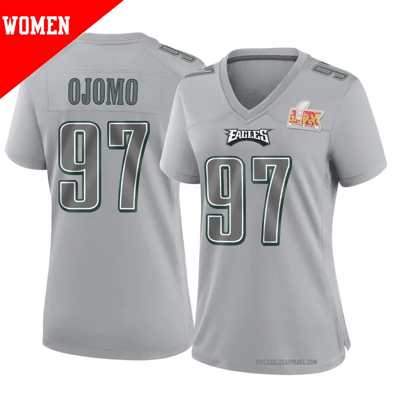 Women's ＃97 Moro Ojomo Philadelphia Eagles Game Gray Atmosphere Fashion Super Bowl LIX Jersey