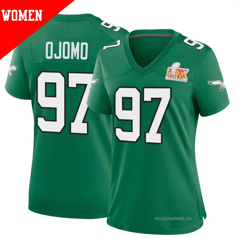 Women's ＃97 Moro Ojomo Philadelphia Eagles Game Green Kelly Alternate Super Bowl LIX Jersey