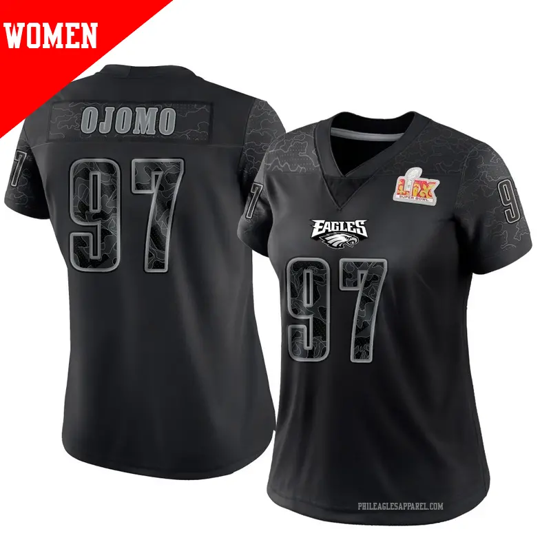 Women's ＃97 Moro Ojomo Philadelphia Eagles Limited Black Reflective Super Bowl LIX Jersey
